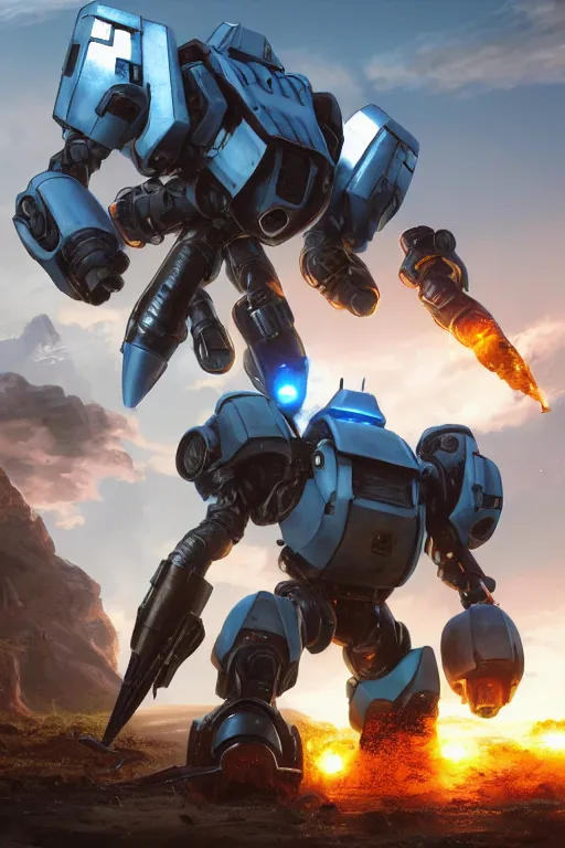 Image similar to mechwarrior 5 : mercenaries mech megaman transformer robot boss tank engine game octane render, 4 k, hd 2 0 2 2 3 d cgi rtx hdr style chrome reflexion glow fanart, global illumination ray tracing hdr fanart arstation by ian pesty by jesper ejsing pixar and disney unreal zbrush central hardmesh