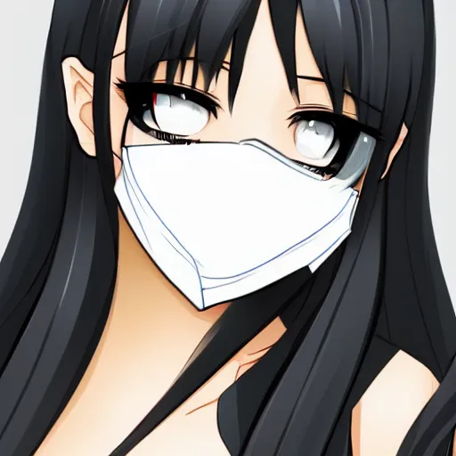 Image similar to full headshot portrait of a girl with long black hair, wearing a surgical mask, drawn by ATDAN, by Avetetsuya Studios, attractive character, colored sketch anime manga panel, trending on Pixiv