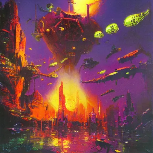 Image similar to illustration by paul lehr, james gurney and bruce penningtonn