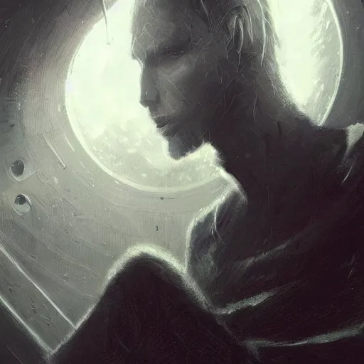 Prompt: concept art by greg rutkowski, a very tall, and slender man with messy blond hair, wearing a black sweater, sitting in the spaceship command bridge, brutalist futuristic interior, dark lighting atmosphere, detailed portraits, nostalgic atmosphere, scifi, digital painting, artstation, concept art, smooth, sharp foccus ilustration, artstation hq