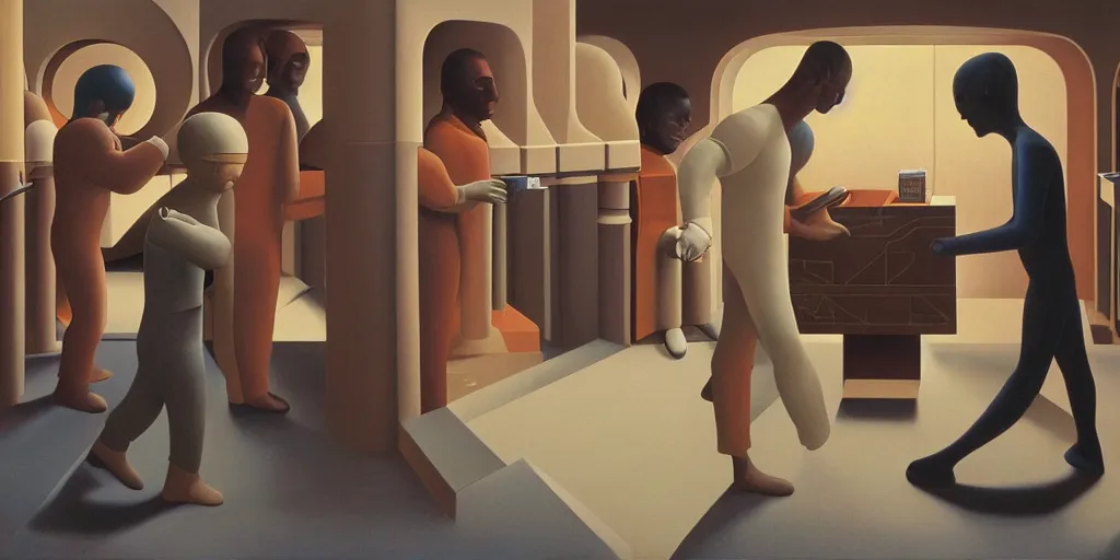 Image similar to science - fiction - poster - oil - painting - by - george - tooker