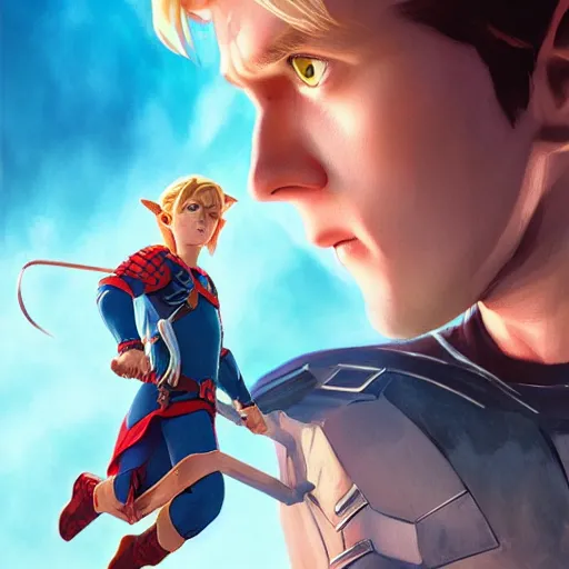 Prompt: Link The movie,live action,played by Tom Holland, blonde hair,detailed 8k,in the style of a movie poster,close up,by rossdraws and greg rutkowski