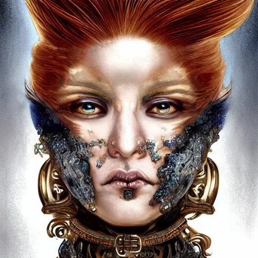 Prompt: portrait, headshot, insanely nice professional hair style, dramatic hair color, digital painting, of a old 17th century, old cyborg merchant, Roman Senator, amber jewels, baroque, ornate clothing, scifi, realistic, hyperdetailed, chiaroscuro, concept art, art by Franz Hals and Jon Foster and Ayami Kojima and Amano and Karol Bak,