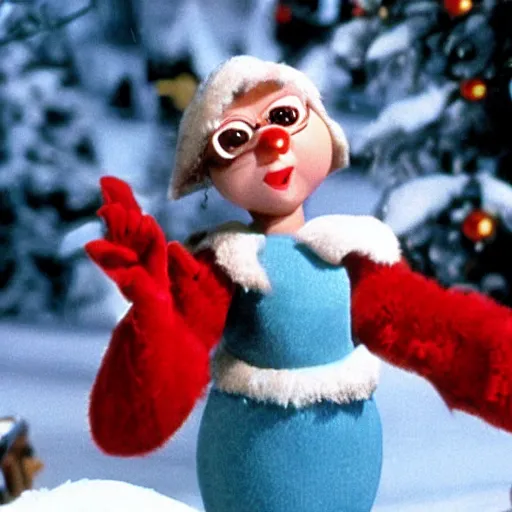 Prompt: still of velma from rudolph the red nosed reindeer
