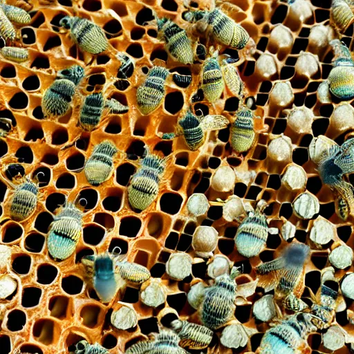 Prompt: honeycomb full of terrified eyes