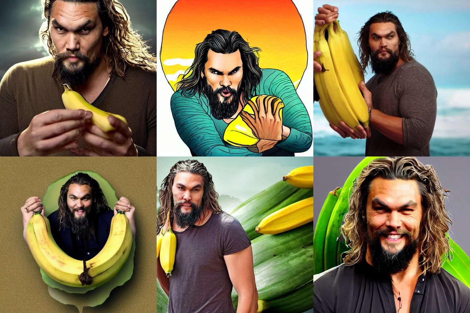 Prompt: jereme momoa inside of a banana.