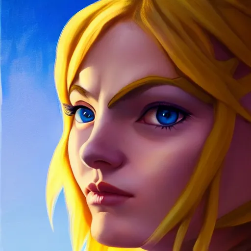 Image similar to portrait of a female Link from legend of Zelda, face, asymmetrical, profile picture, Organic Painting, sunny day, Matte Painting, bold shapes, hard edges, street art, trending on artstation, by Sam Youn and Gil Elvgren