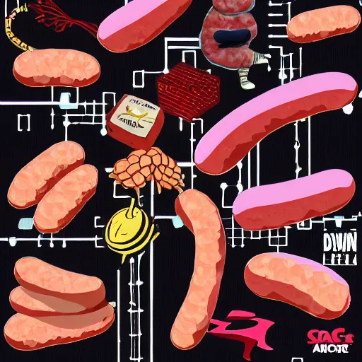 Image similar to sausage, traumacore, glitchcore, glitch, drain