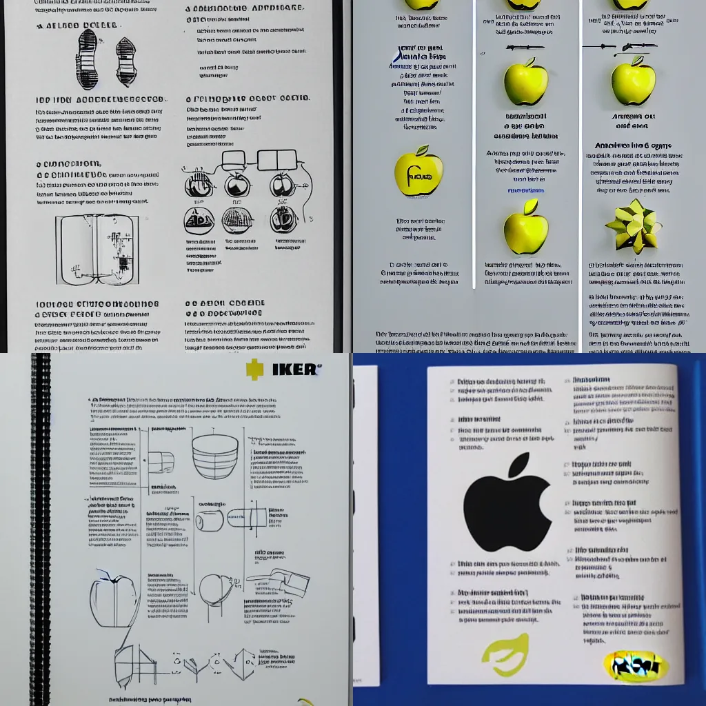 Prompt: Instructions for constructing apple, IKEA manual, installation instructions