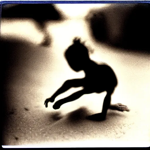 Prompt: the crawling chaos, beautiful, award winning photo, hyperealistic detailed photography polaroid, 5 0 mm lens, motion blur, grainy image