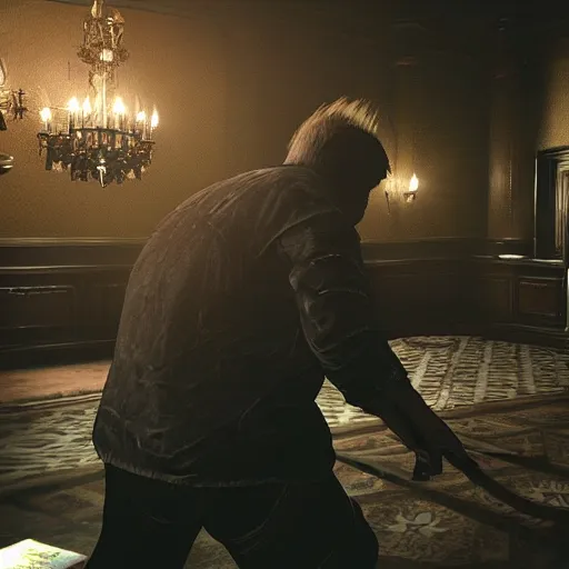 Prompt: Donald Trump in resident evil 7, in game screenshot