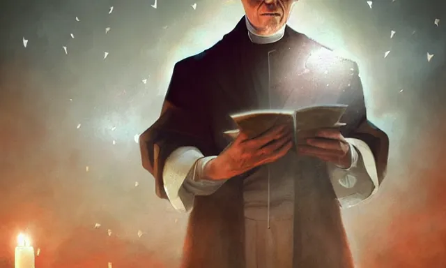 Image similar to priest doing a card trick, cardistry, swarm of cards, fantasy, digital art, soft lighting, nature, 8 k, fantasy concept art by greg rutkowski