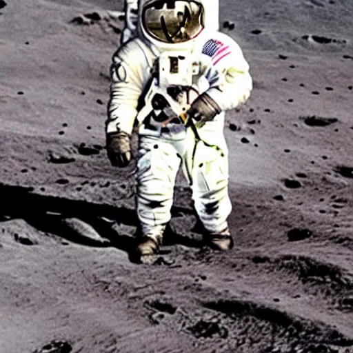 Image similar to cat wearing a spacesuit while walking on the moon
