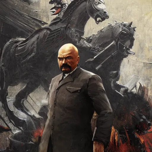 Image similar to lenin in mortal kombat mk 1 1 video game splash screen concept art very very detailed artofmtg by hans dragan bibin thoma greg rutkowski ismail inceoglu