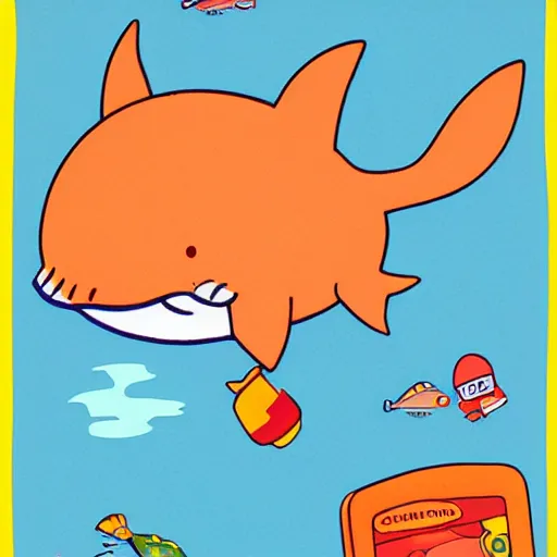 Prompt: a happy whale by richard scarry