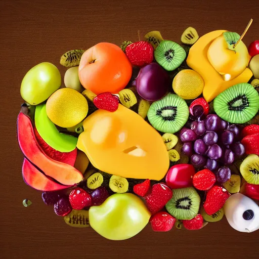 Prompt: highly detailed image of a guitar made out of different fruits, 8k