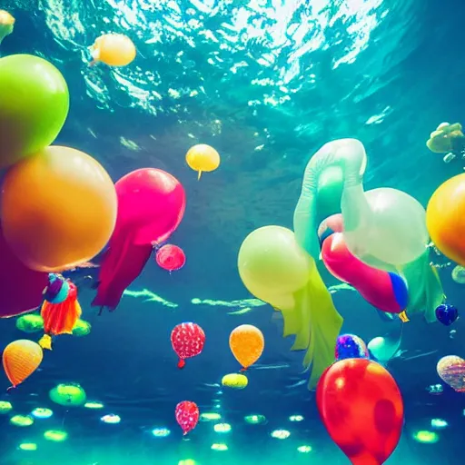 Prompt: balloonanimals, under the sea, little mermaid magical kingdom,, dramatic lighting, beautiful - n 9