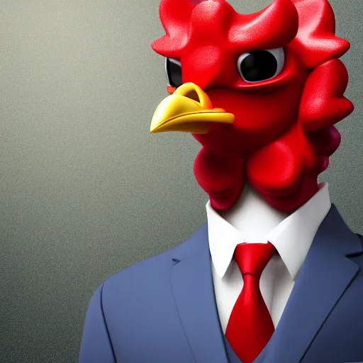 Prompt: a high detail shot of an antropomorphic chicken wearing a suit, realism, 8k