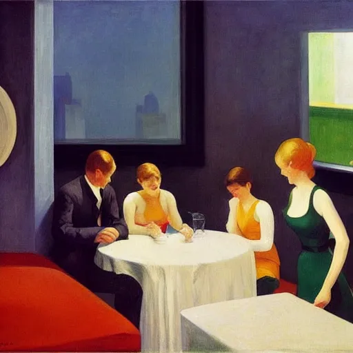 Image similar to having a cool party birthday party, painting by edward hopper, highly detailed