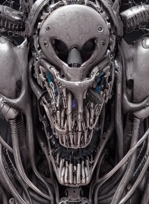 Image similar to a close up of a creepy looking biomechanical animal, gigeresque cyberpunk art by ikuo hirayama, photorealism, octane render, behance hd, polycount