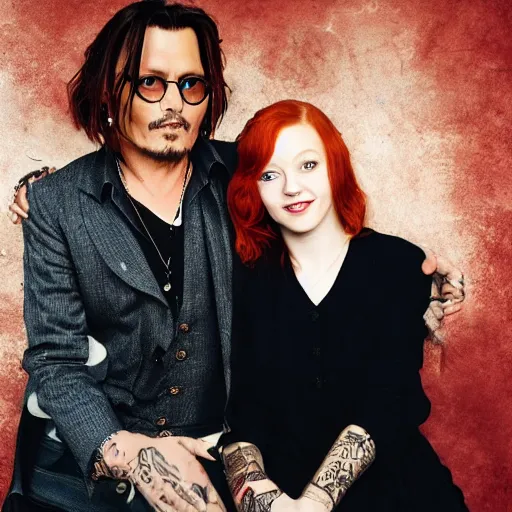 Image similar to photo of johnny depp with a ginger hair girl studio portrait