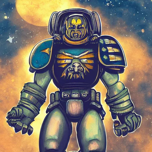 Prompt: space marine, solarpunk, illustration