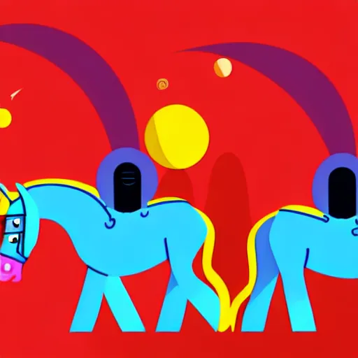 Image similar to anthropomorphic horse aliens partying on mars, style by kurzgesagt