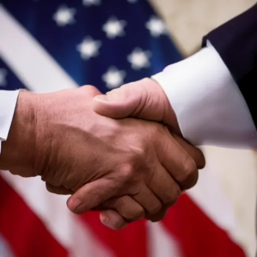 Prompt: donald trump shaking hands with hitler, photography, hyper realism, 8k,