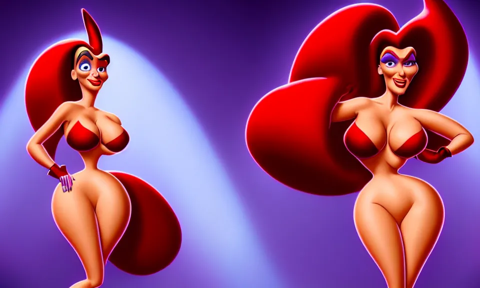 Image similar to epic professional digital art of kim kardashian as jessica rabbit in movie still from who framed roger rabbit, atmospheric lighting, foreboding, lignacio fernandez rios, mark ryden, iris van herpen, artstation, cgsociety, wlop