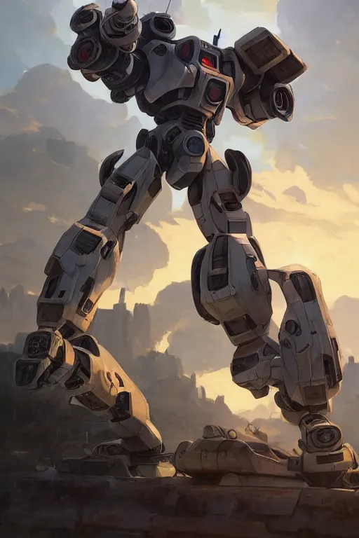 Image similar to mechwarrior 5 : mercenaries mech megaman transformer robot boss tank engine game octane render, 4 k, hd 2 0 2 2 3 d cgi rtx hdr style chrome reflexion glow fanart jesper ejsing, by rhads, makoto shinkai borderlands and by feng zhu rossdraws artstation by digital cinematic pixar and disney unreal zbrush central hardmesh