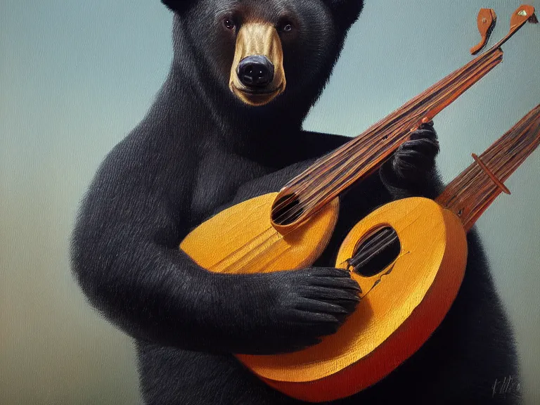 Image similar to bear plays the balalaika, Oil Painting, Trending on Artstation, octane render, Insanely Detailed, 8k, HD