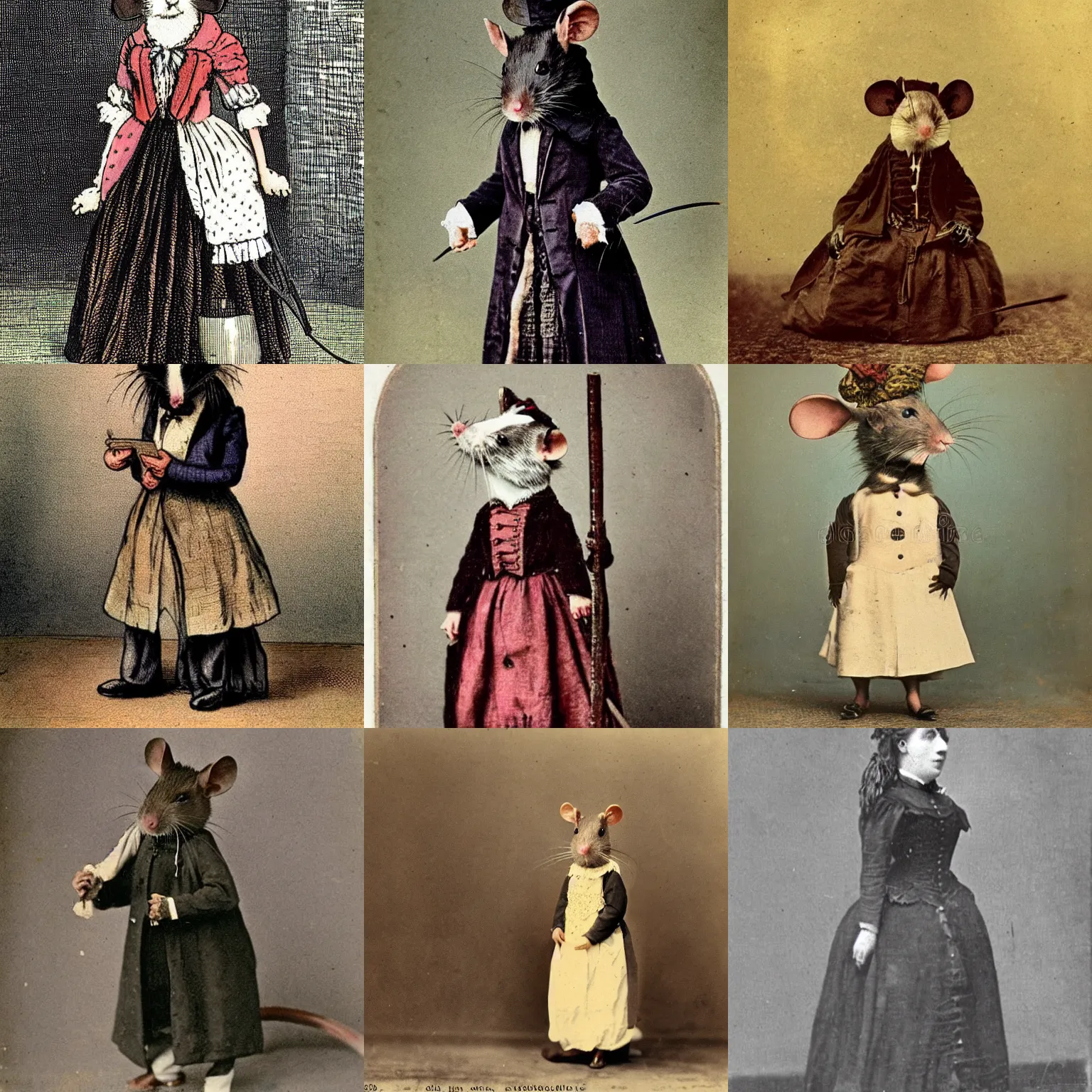 Prompt: rat in victorian dress in 1880 London in color