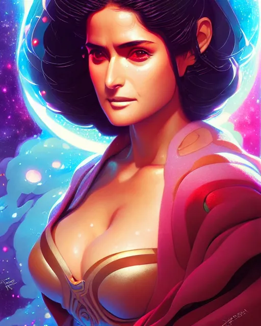 Image similar to galactic empress salma hayek, portrait shinkai makoto studio ghibli studio key hideaki anno sakimichan stanley artgerm lau rossdraws james jean marc simonetti elegant highly detailed digital painting artstation pixiv