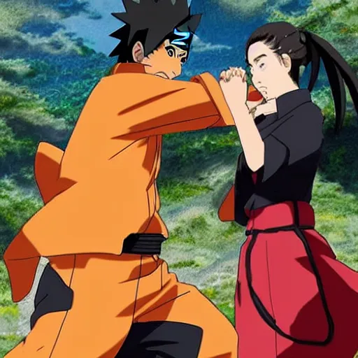 Image similar to Naruto dedicated as charizard the pokmon set in feudal Japan while Emma Watson dances in the foreground