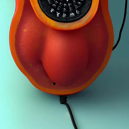 Prompt: papaya telephone, UHD, hyperrealistic render, highly detailed, 4k, artstation