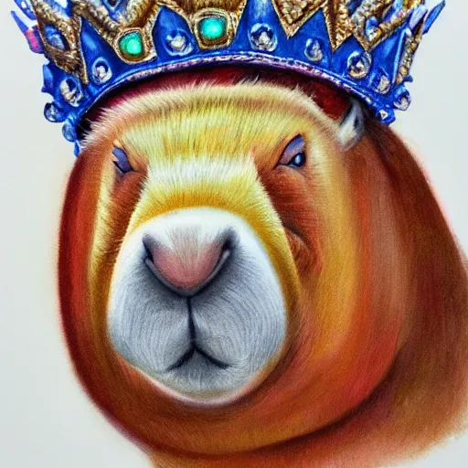 Image similar to a portrait of a capybara wearing a crown, acrylic paint, high detailed, art station, concept art, 4k, 8k