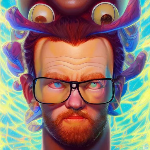 Image similar to lucky mohawk projector portrait by gaston bussierre and charles vess and james jean and erik jones and rhads, inspired by rick and morty, epic, funny, huge scale, beautiful fine face features, intricate high details, sharp, ultradetailed