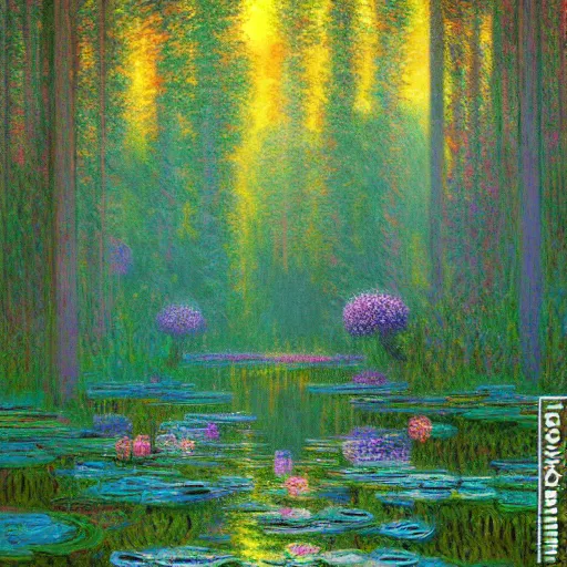 Image similar to A magical forest by Dan Mumford and Claude Monet