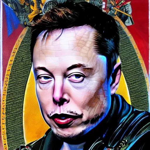 Image similar to elon musk as a warlord, painting, surreal