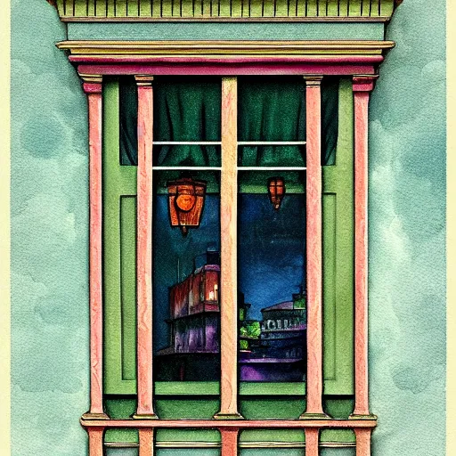 Prompt: a painting beautiful window open front view, ornate, oil on canvas, art deco, digital illustration, colorful architectural drawing, watercolor painting, behance contest winner, vintage frame window