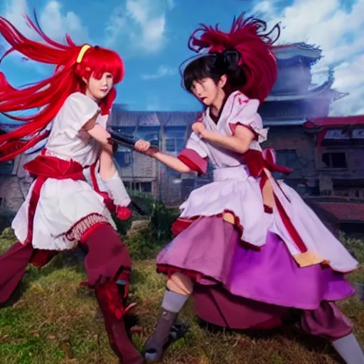 Image similar to live action touhou battle scene