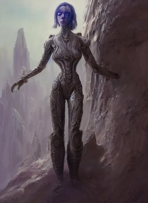 Image similar to a professional painting of a beautiful young female alien, clothed in ethereal armor, olive skin, long dark hair, beautiful bone structure, symmetrical facial features, intricate, elegant, digital painting, concept art, smooth, sharp focus, illustration, from Valerian and the City of a Thousand Planets, by Ruan Jia and Mandy Jurgens and Artgerm and William-Adolphe Bouguerea