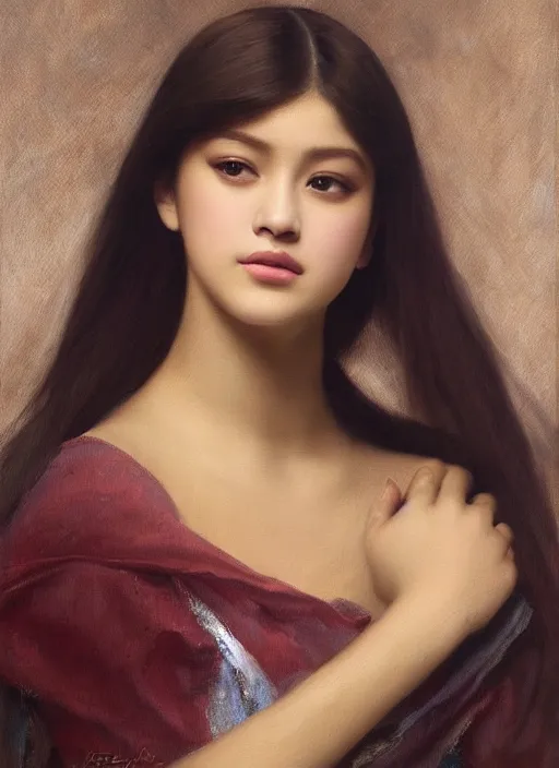 Image similar to a beautiful painting of liza soberano by felix resurreccion hidalgo, pre-raphaelite, detailed, trending on artstation, hd, masterpiece