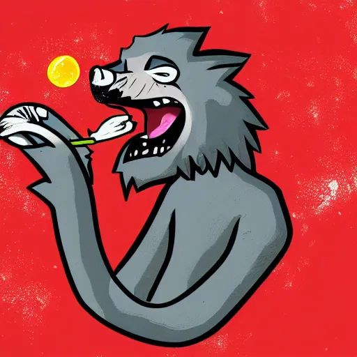 Image similar to wolfman with red liquid on his mouth, digital art, pastel, colorful, sticker, digital art, cartoony