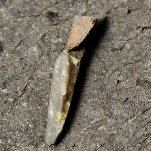 Prompt: a flint knapped arrowhead, high detail, key light, f 1. 8