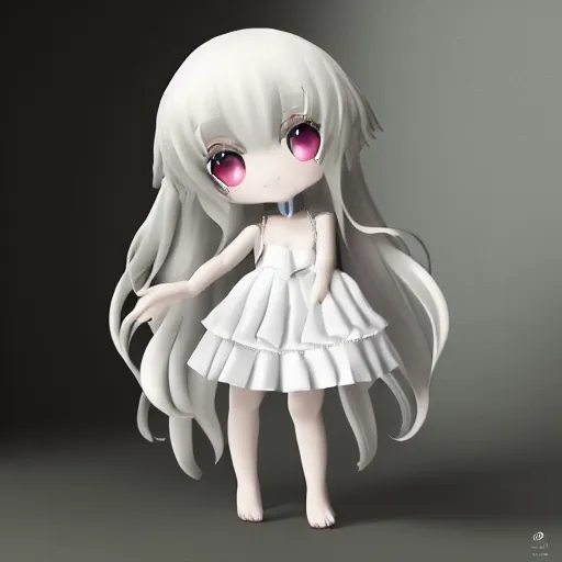 Image similar to cute fumo plush of galatea, greek myth, chibi, white dress, vray, soft shadow, symmetry