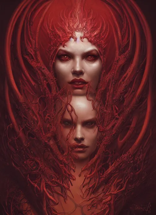 Image similar to a hyper detailed face portrait of the queen of blades, diablo 4 lilith, by tom bagshaw, by zdzisław beksinski, trending on artstation