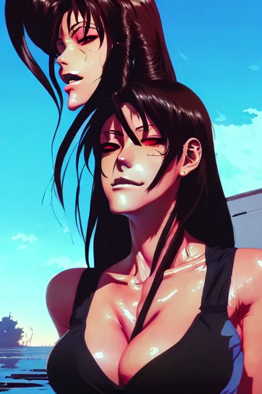 Image similar to a ultradetailed beautiful panting of revy from black lagoon, by conrad roset, greg rutkowski and makoto shinkai, trending on artstation