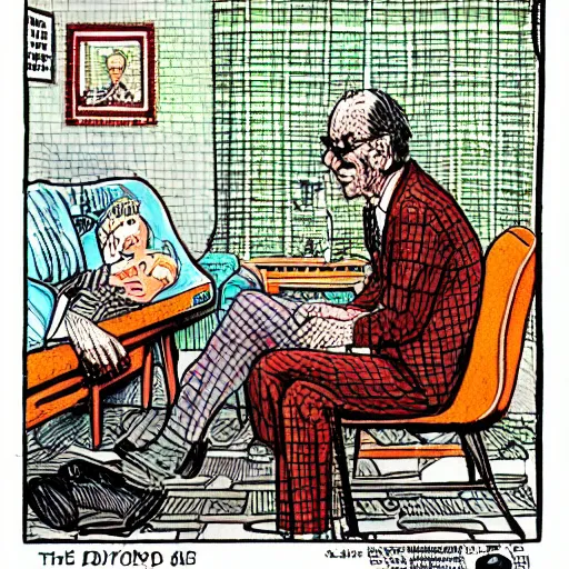 Prompt: The Artwork of R. Crumb and his Cheap Suit Dr. Ruth tells you to have more relations, pencil and colored marker artwork, trailer-trash lifestyle