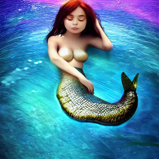 Image similar to mermaid dreaming masterpiece digital art, redshift render, hyperrealistic,